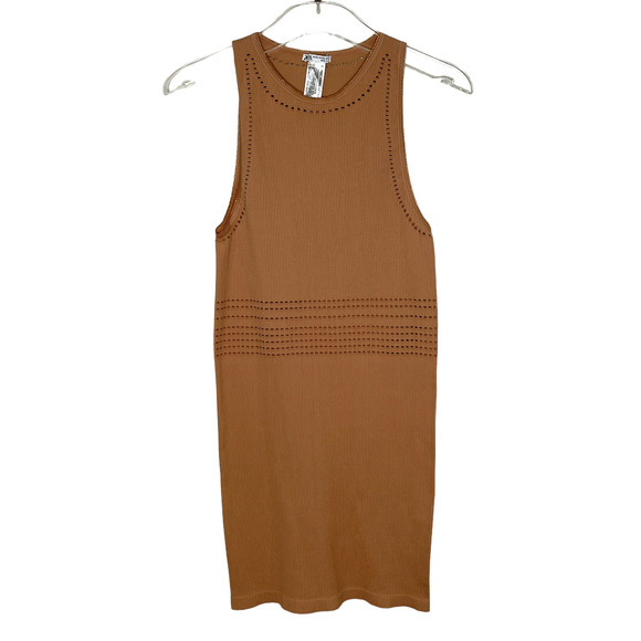 Zara Dresses & Skirts - Zara Seamless Openwork Body Con Dress Nude/Tan Size Large